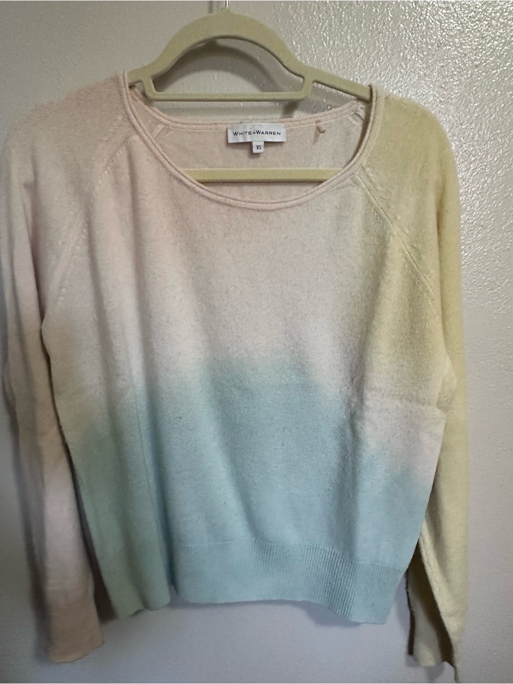 White + Warren Pastel Gradient Crewneck Sweater - Pink, Mint, Blue